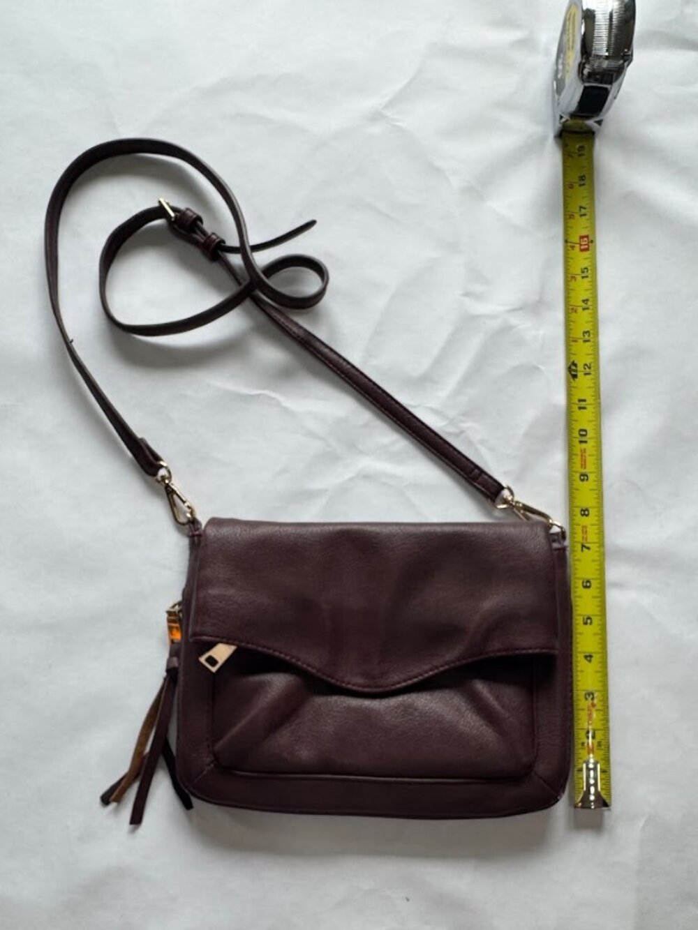 Moda Luxe Brown/Burgundy Faux Leather Crossbody Bag Envelope Flap Tassel